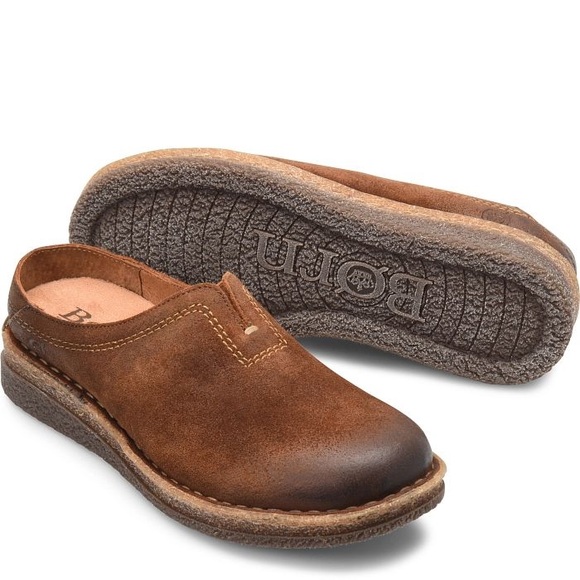 Born Shoes - NWT Born Womens Seana Brown Distressed Suede Leather Slip On Clogs Size 6M